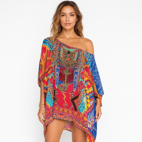 Camilla Dresses & Skirts - Camilla Silk Freedom Of Play Short Kaftan Multicolor Embellished